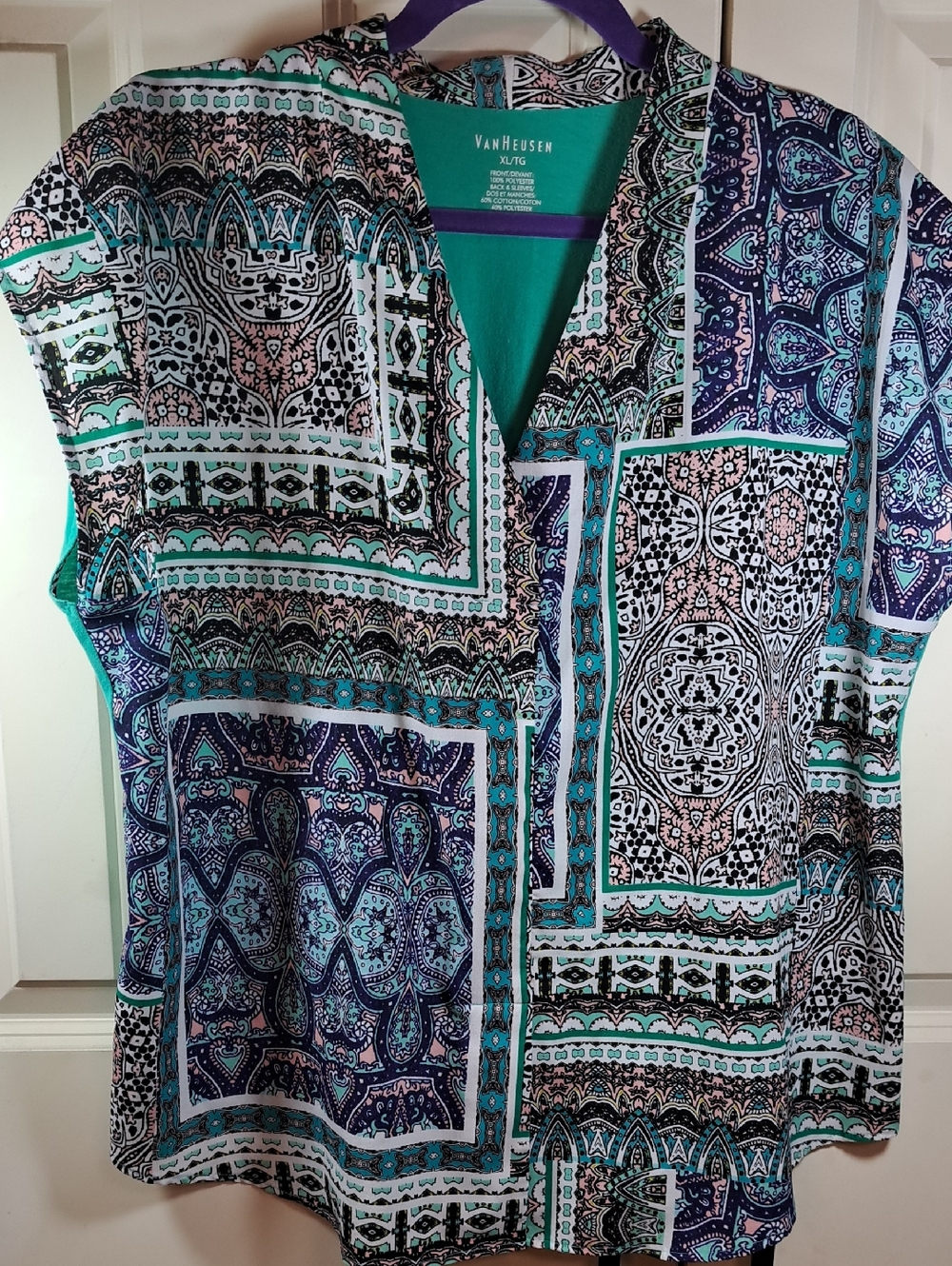 Van Heusen Teal Navy & White Printed V-Neck Tunic